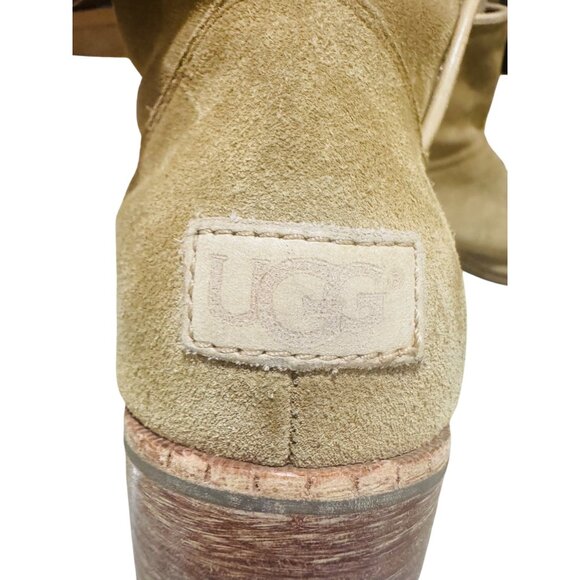 UGG Western Ankle Boots Cowgirl Tan Suede Round Toe Block Heel Casual Shoe Boho - Picture 5 of 15